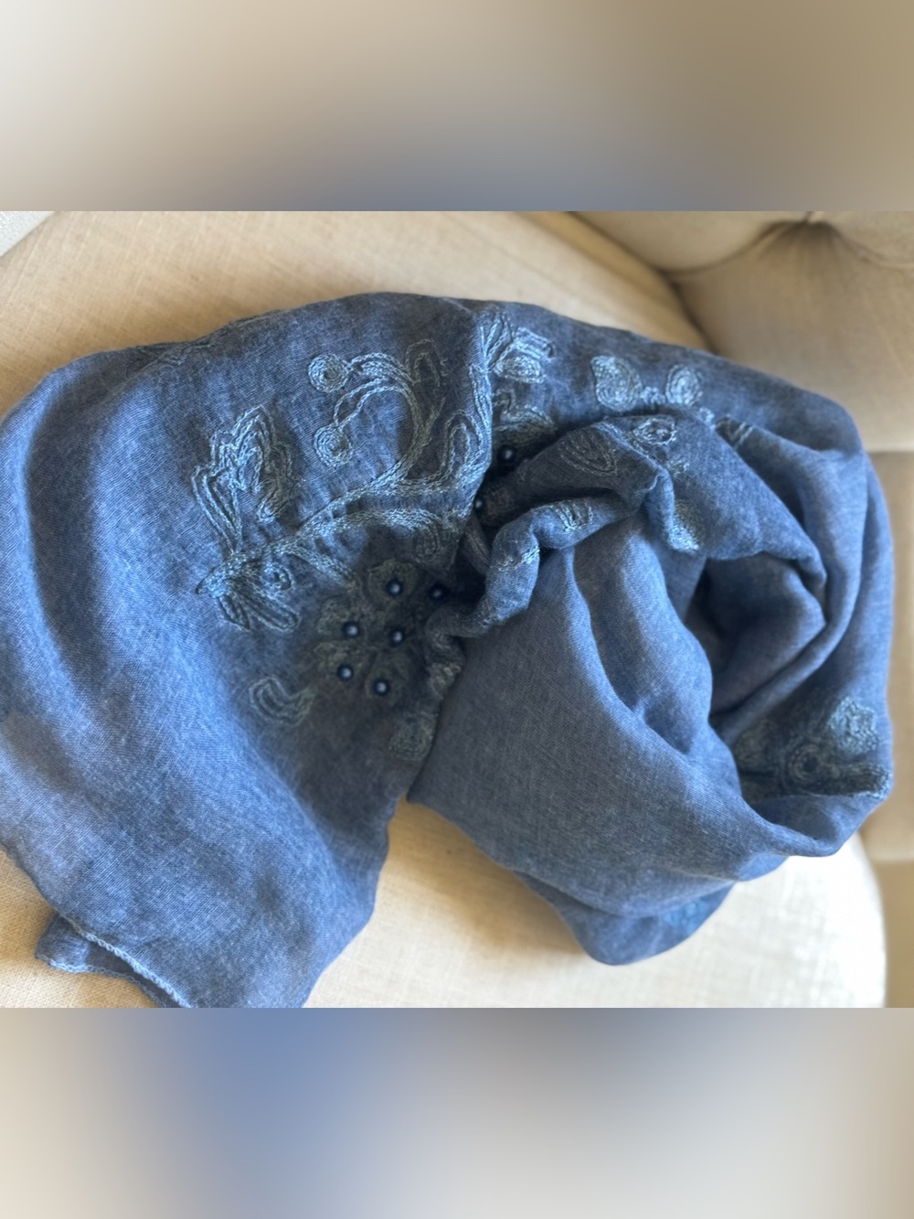 Embellished Blue Floral Scarf - Women Accessories
